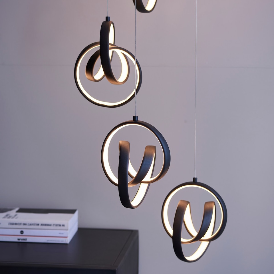 image 1 of Cosma Modern Designer Integrated LED Cluster Drop Pendant 8 Light Textured Black Finish