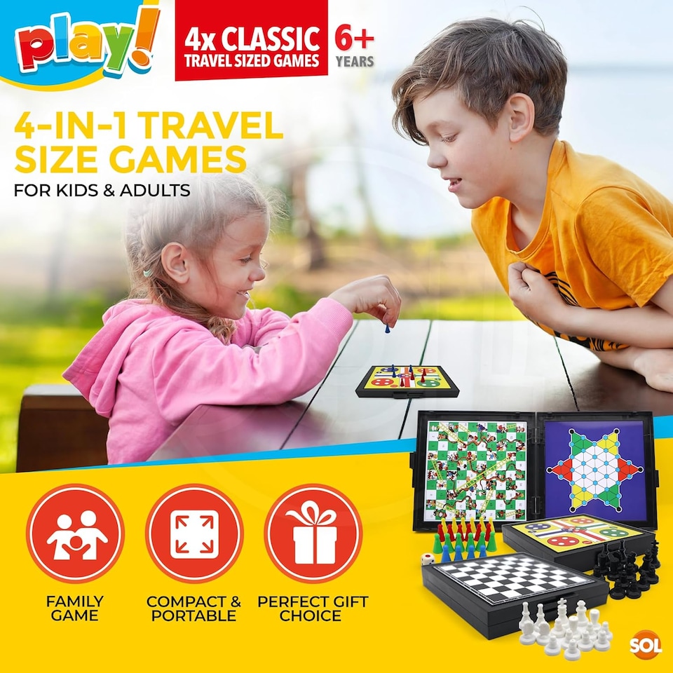 image 1 of 4-in-1 Travel Games Set – Mini Magnetic Snakes & Ladders, Chess, Flying Chess & Checkers, Pocket-Sized Fun for Kids & Adults on the Go