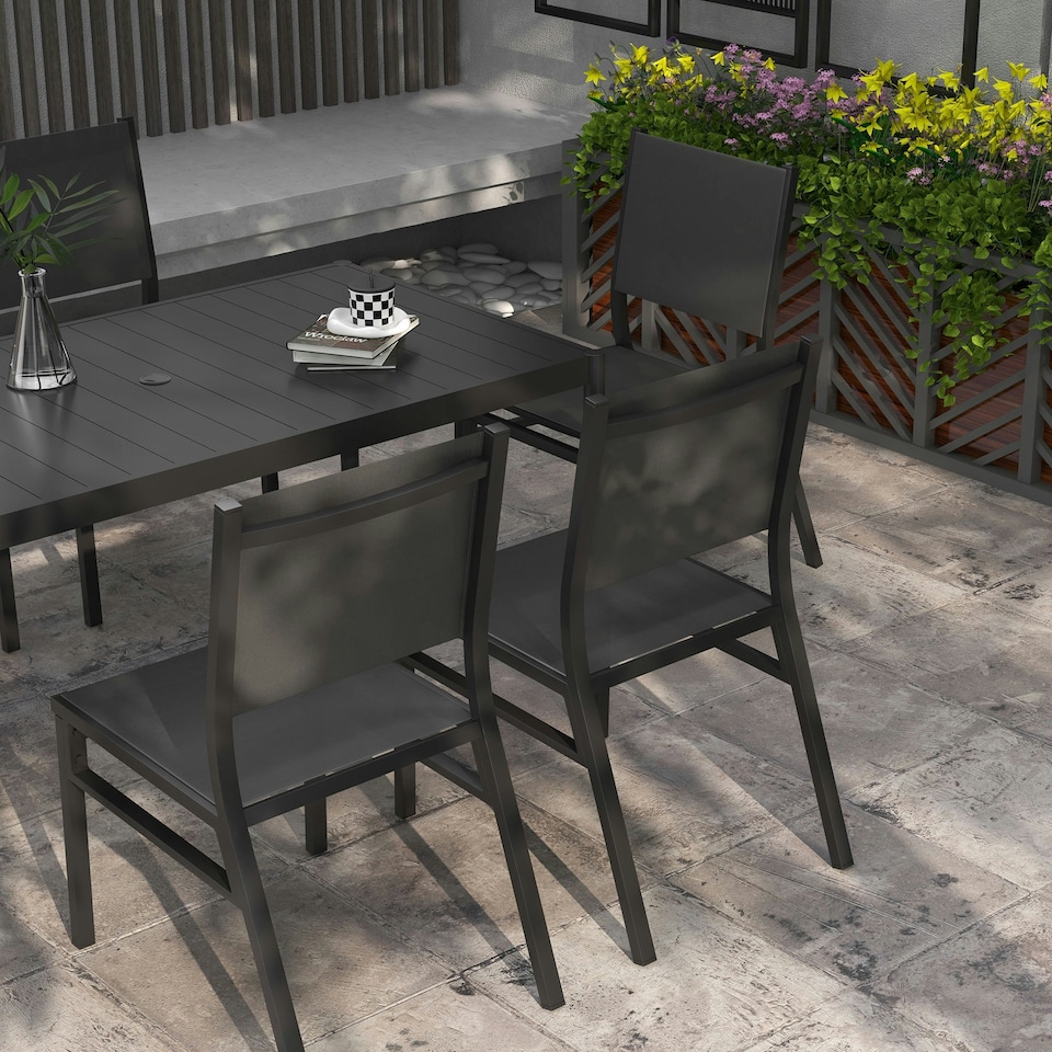image 1 of Outsunny 7 Piece Garden Dining Set with Breathable Mesh Seat, Aluminium Top