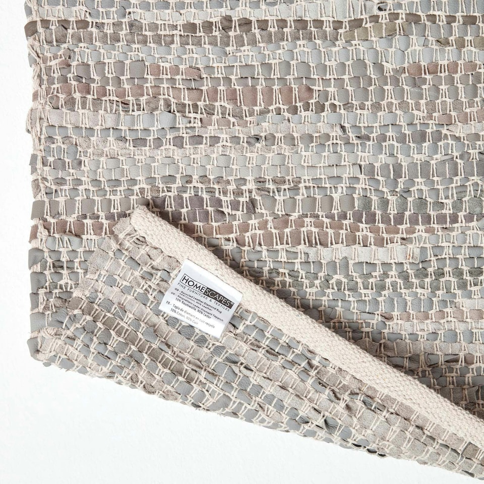 image 1 of Homescapes Grey Real Leather Handwoven Diamond Pattern Hall Runner - 66 x 200 cm Grey | 66 x 200 cm