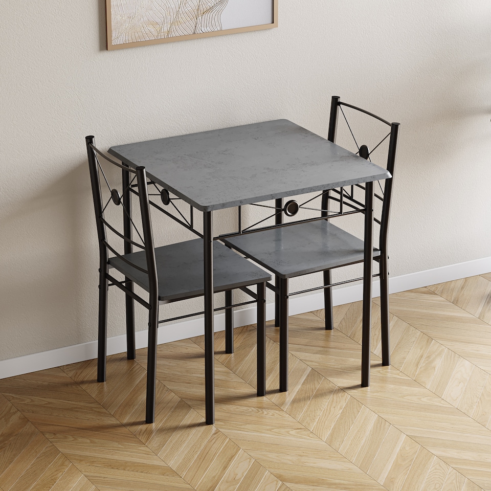 image 1 of Vida Designs Roslyn 2 Seater Dining Set 3 Piece Table & Chairs, Concrete Grey