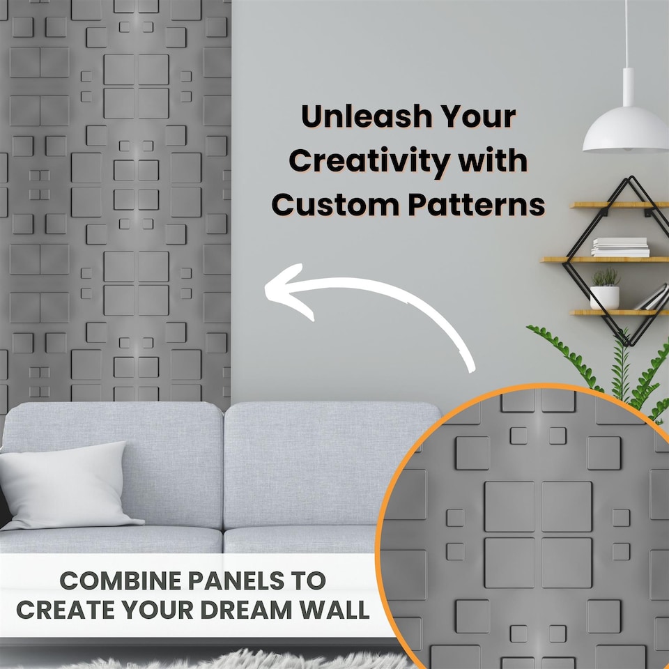 image 1 of NOVECRAFTO Decorative 3D Wall Panels (50cm x 50cm) 3D Blocks Design PVC Cladding Panel