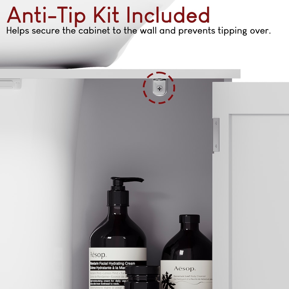 image 1 of Bath Vida Priano 2 Door Under Sink Freestanding Bathroom Cabinet, White | White | 1