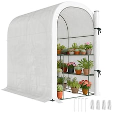 Outsunny Walk-in Greenhouse Garden Plant Growhouse with Roll-up Door, White | White | White