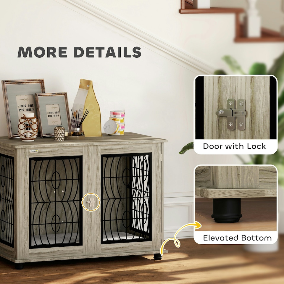 image 1 of PawHut Dog Crate Furniture, End Table for Large Dogs w/ Cushion
