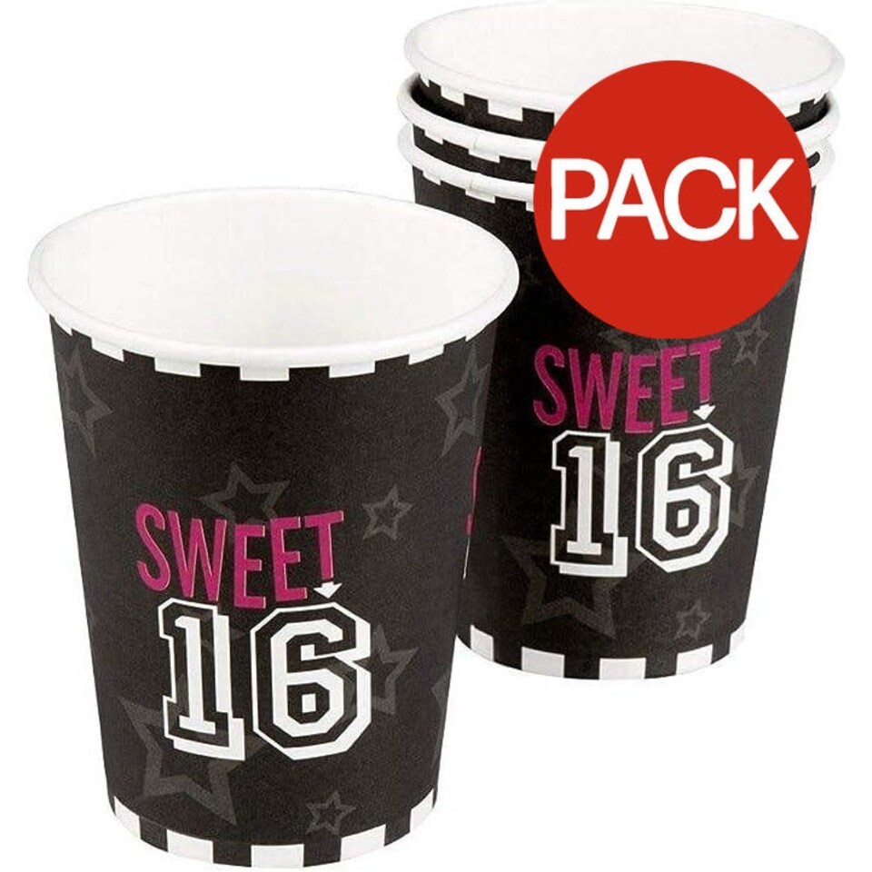 image 1 of Boland Sweet 16 Disposable Cup (Pack of 6) - Black/White - One Size