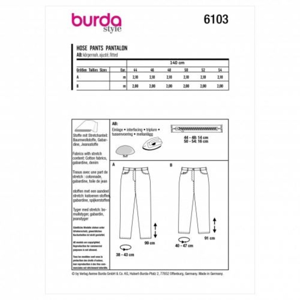 image 1 of Burda 6103 Paper Sewing Pattern – Women’s Trousers, Sizes 44–54, Intermediate