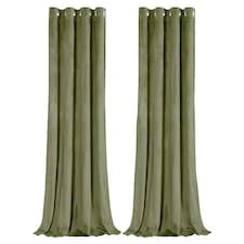 Olive Green Velvet Blackout Eyelet Curtains - 46x54 Inch Drop - Pair Green