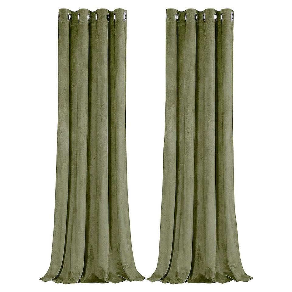 image 1 of Olive Green Velvet Blackout Eyelet Curtains - 46x54 Inch Drop - Pair Green