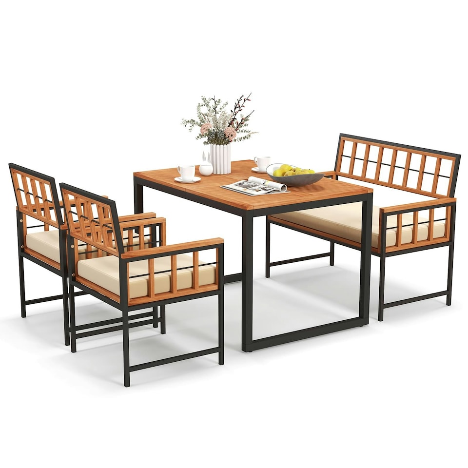 image 1 of COSTWAY 4 Pieces Acacia Wood Patio Dining Set