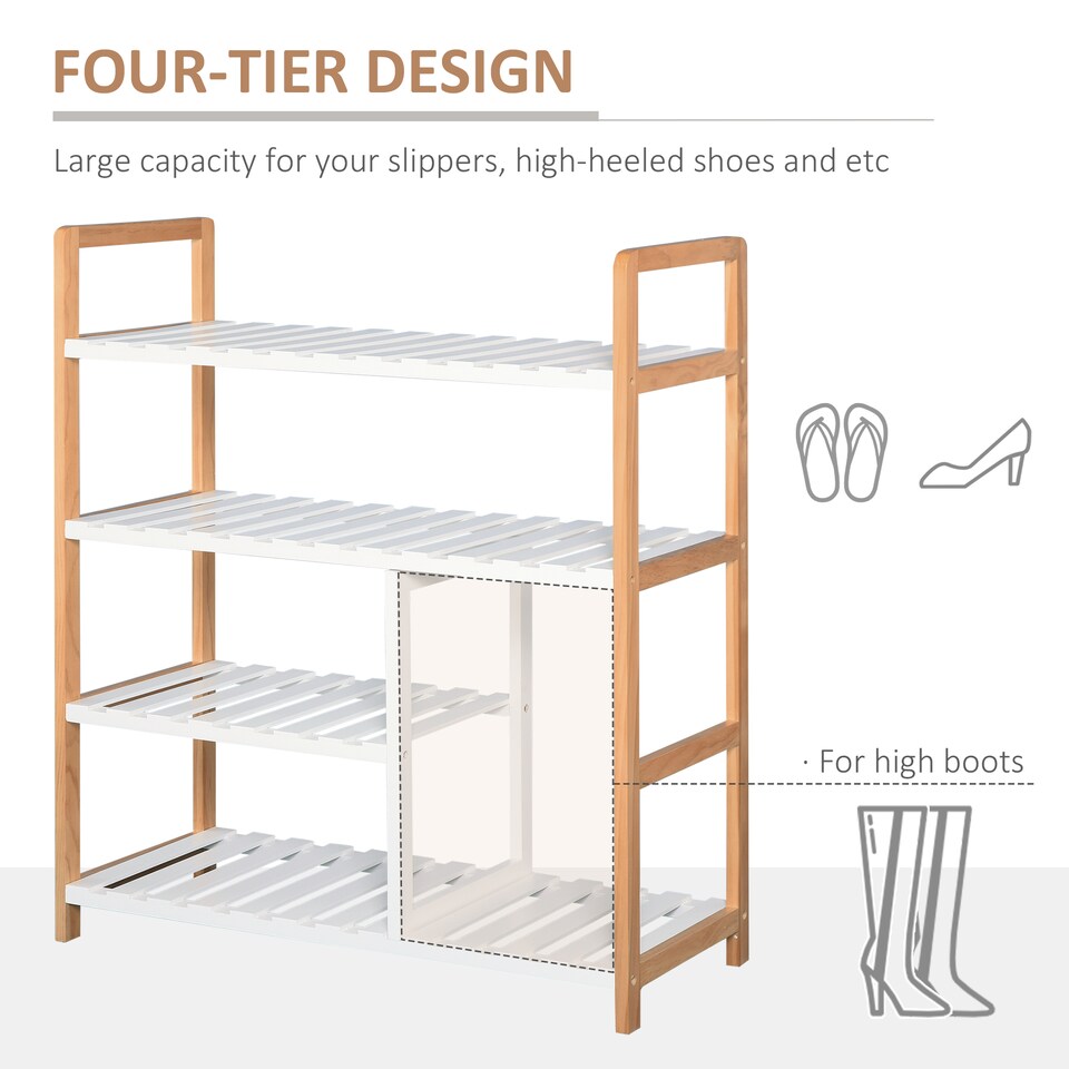 image 1 of HOMCOM 4 Tier Shoe Racks Storage Stand Shelf Organizer Wood Frame 78 x 68 x 26 cm Hallway Furniture