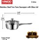 image 2 of Vinod Cookware Two Tone Stainless Steel Saucepan with Glass Lid - Steam Vent, Sturdy Handle Induction Bottom (20cm , 3 ltr) | Multi