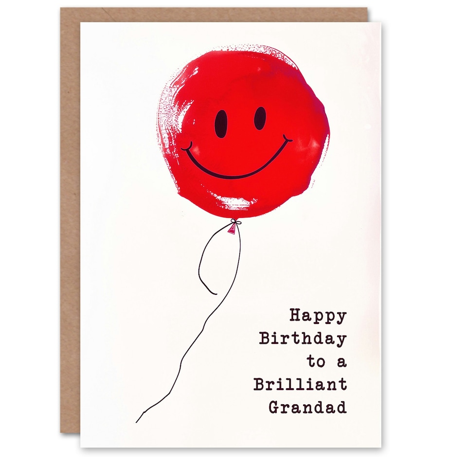image 1 of Brilliant Simple Smiley Face Red Balloon Fun Grandad Birthday Card