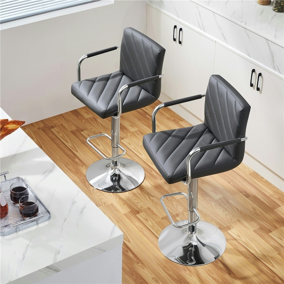 image 1 of Yaheetech Set of 2 Faux Leather Bar Stools | Grey | Dark Grey