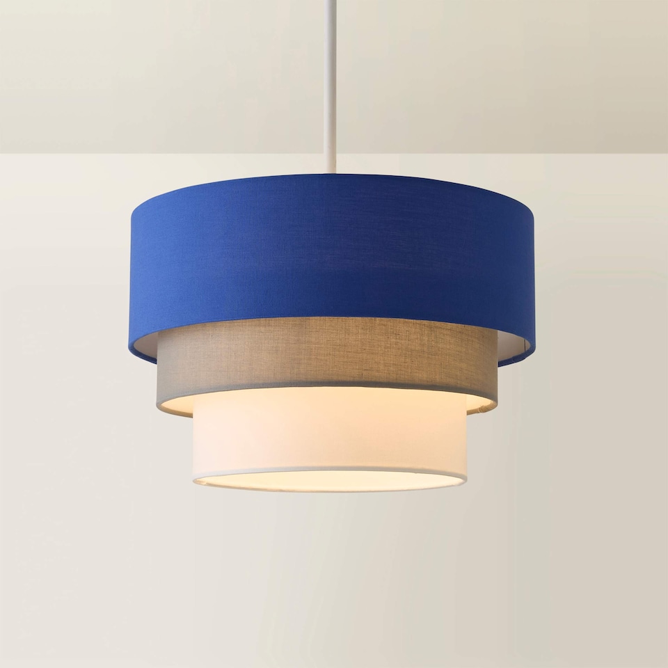 image 1 of ValueLights Aztec 3 Tier Blue Fabric Ceiling Light Shade and Bulb