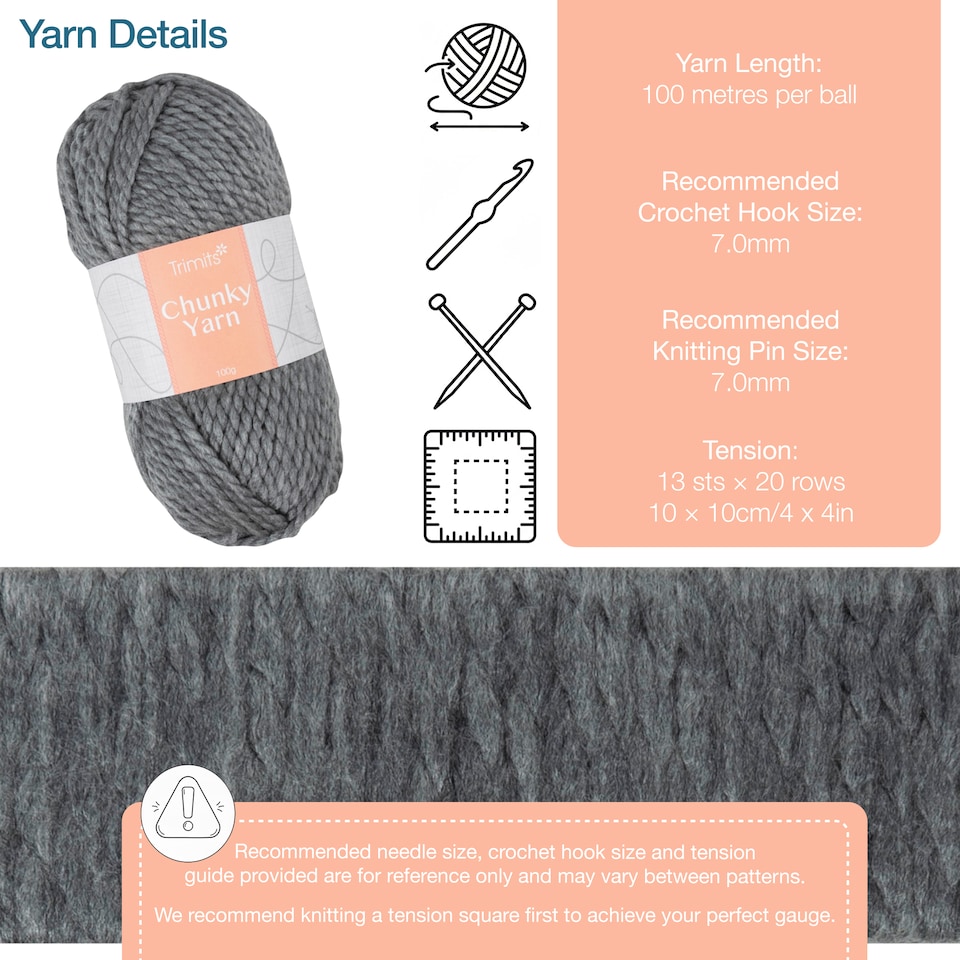 image 1 of Trimits Chunky Knitting Yarn 6 x 100g Acrylic Knitting & Crochet Wool Soft Touch Machine Washable OEKO-TEX