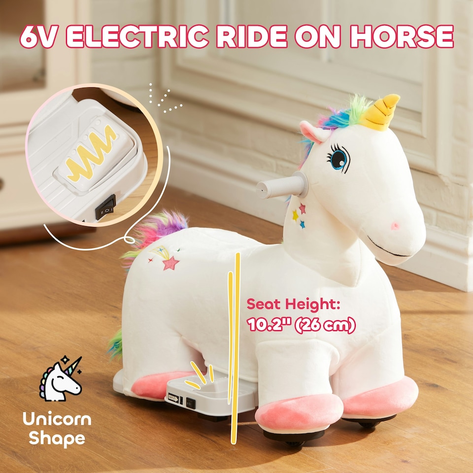 image 1 of AIYAPLAY 6V Electric Ride on Unicorn with Music