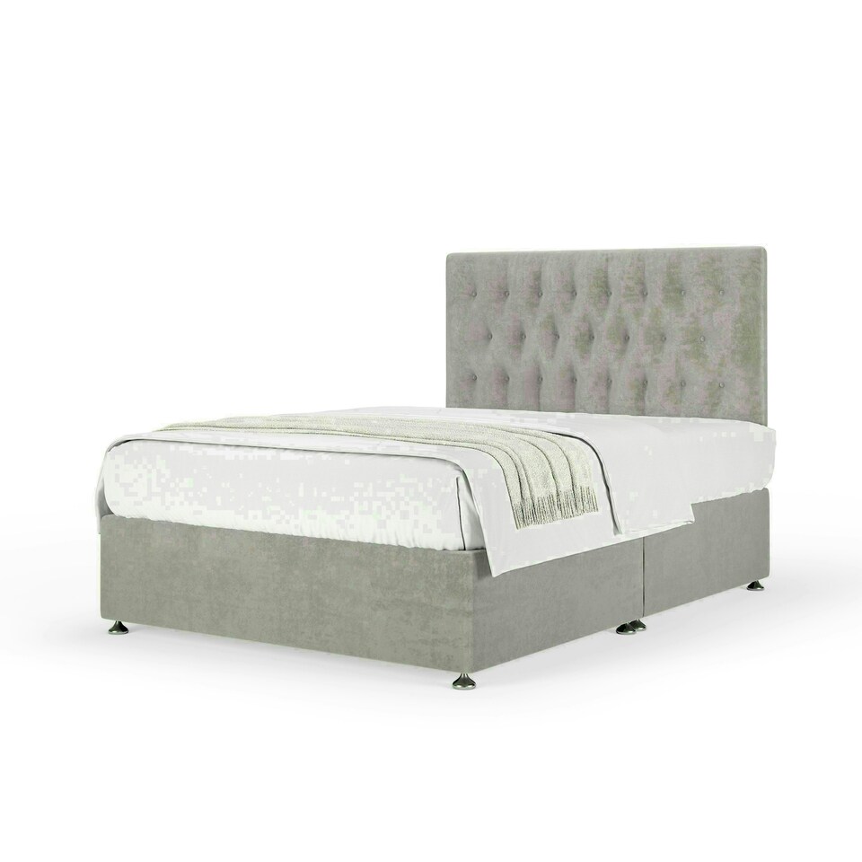 Seal Grey Naples Velvet No Drawer Divan Base and Lona Headboard King Size