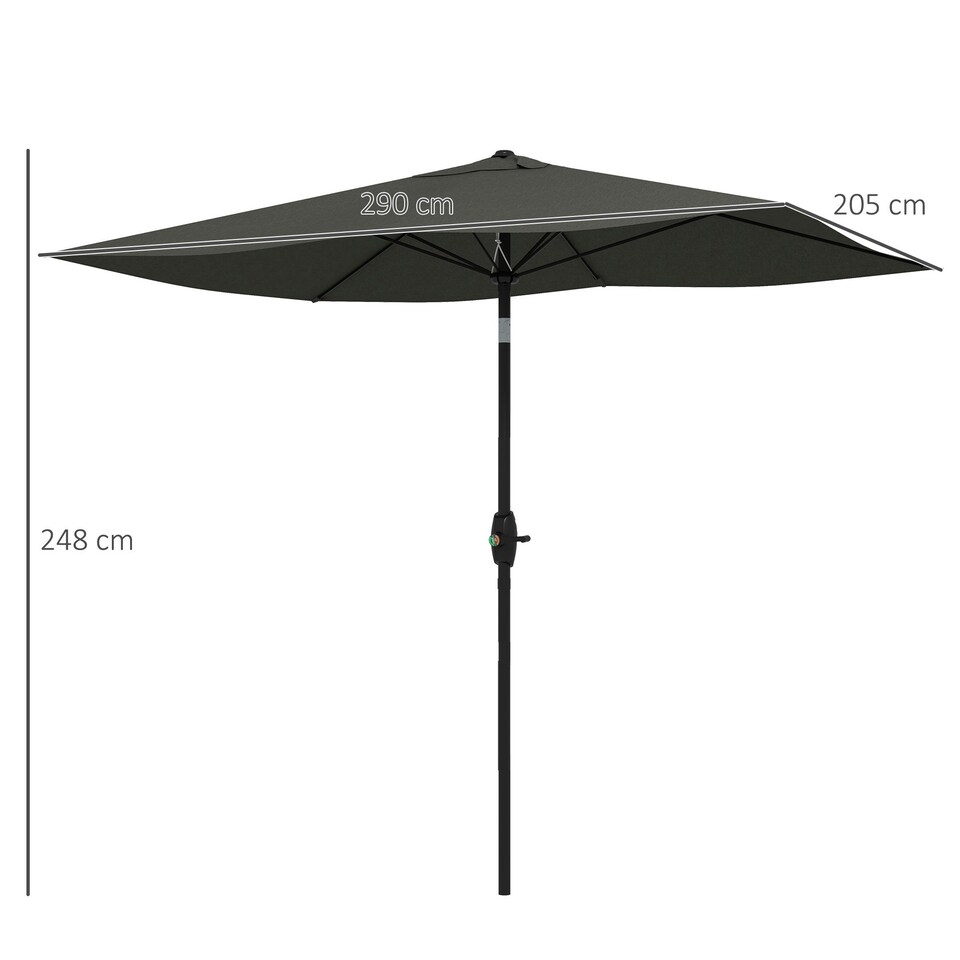 image 1 of Outsunny 2 x 3(m) Garden Parasol Rectangular Market Umbrella w/ Crank Dark Grey