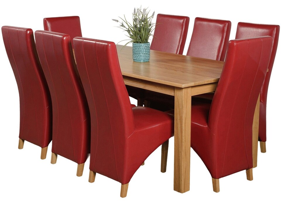 image 1 of Oslo 180 x 90 cm Large Oak Dining Table and 8 Lola Leather Chairs | Red | Red