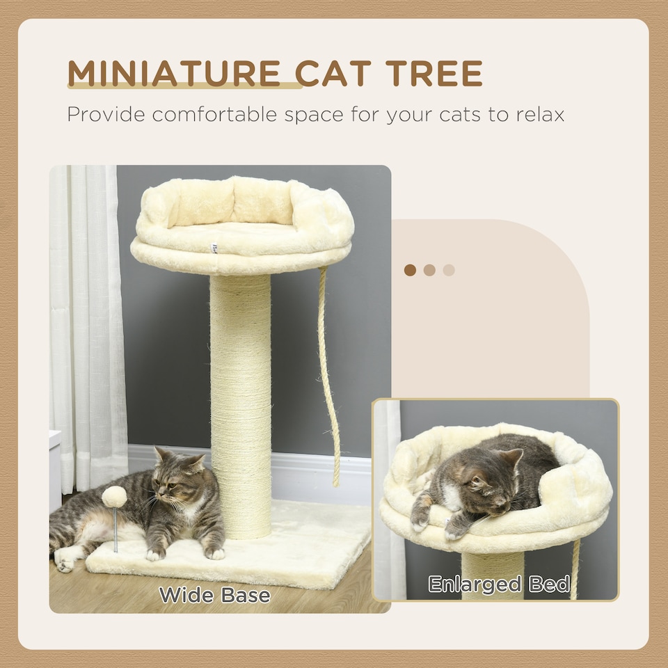 image 1 of PawHut 83cm Cat Tree Tower with Scratching Post, Kitten Bed, Toy, Cream