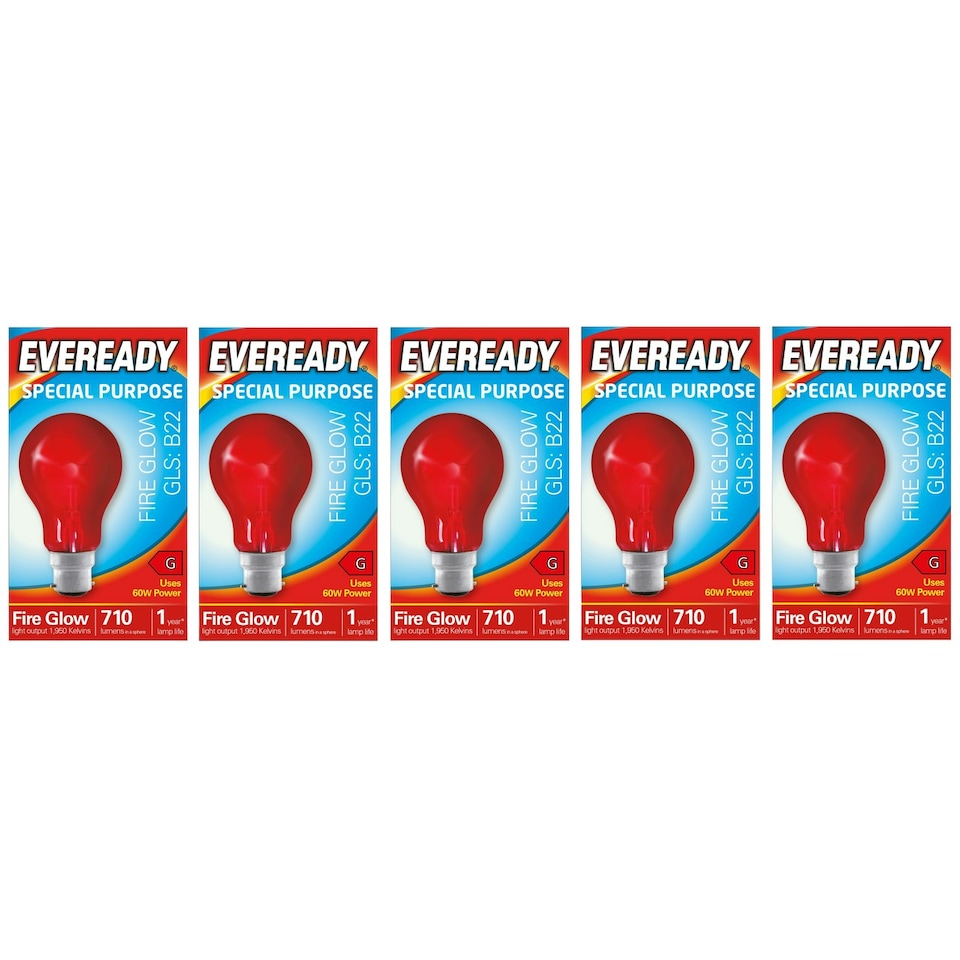image 1 of Eveready B22 GLS 60W 1950k Fireglow Red Light Bulb - Pack of 5