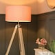 image 1 of ValueLights Clipper Light Brown Tripod Floor Lamp Large Pink Shade