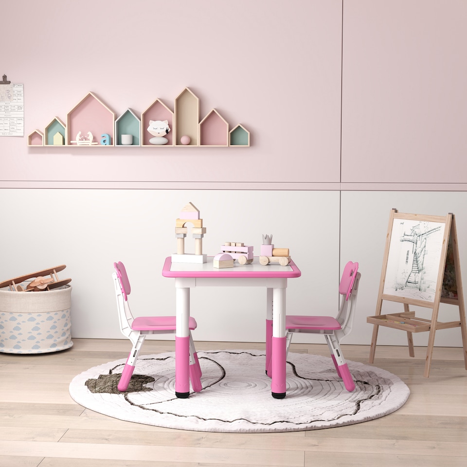 image 1 of AIYAPLAY 3-Piece Adjustable Kids Table and Chair Set for Playroom - Pink