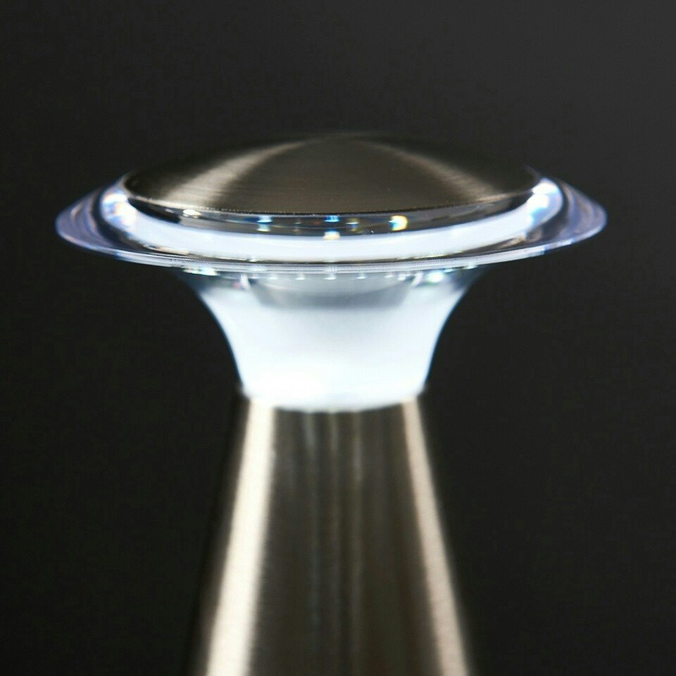 image 1 of ValueLights Harrier Dimmable Brushed Silver Table Lamp with Silver Dome Shade and Integrated LED 1W Cool White Bulb Chrome