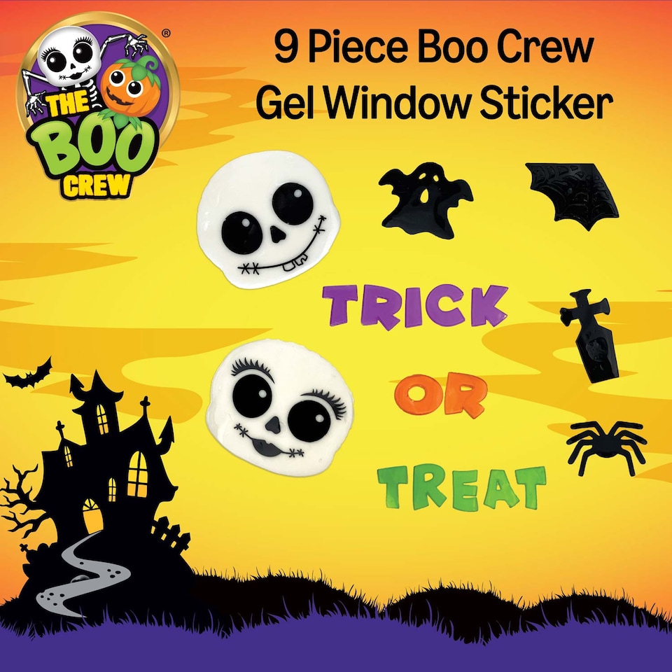 image 1 of PMS The Boo Crew Halloween Gel Window Stickers - Skeleton Mr. & Mrs. Skelly-Bones Set