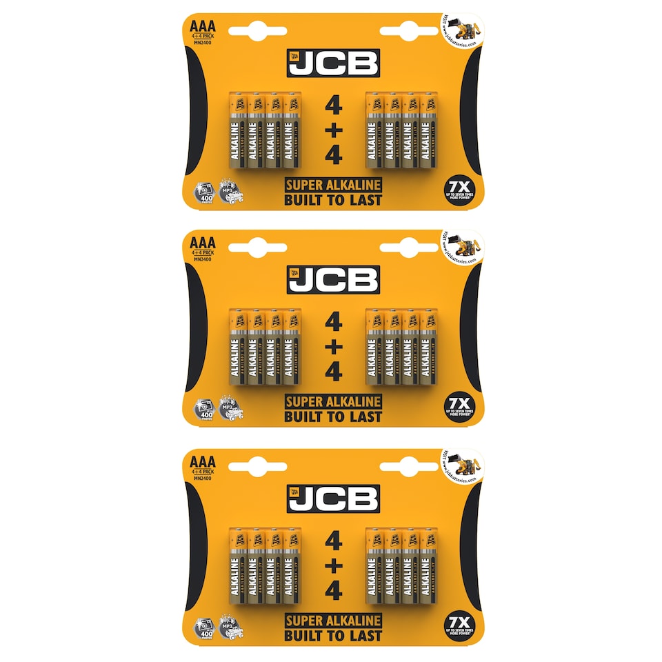 3x JCB AAA Super Alkaline Batteries - Pack of 4+4 | Multi | AAA | 8