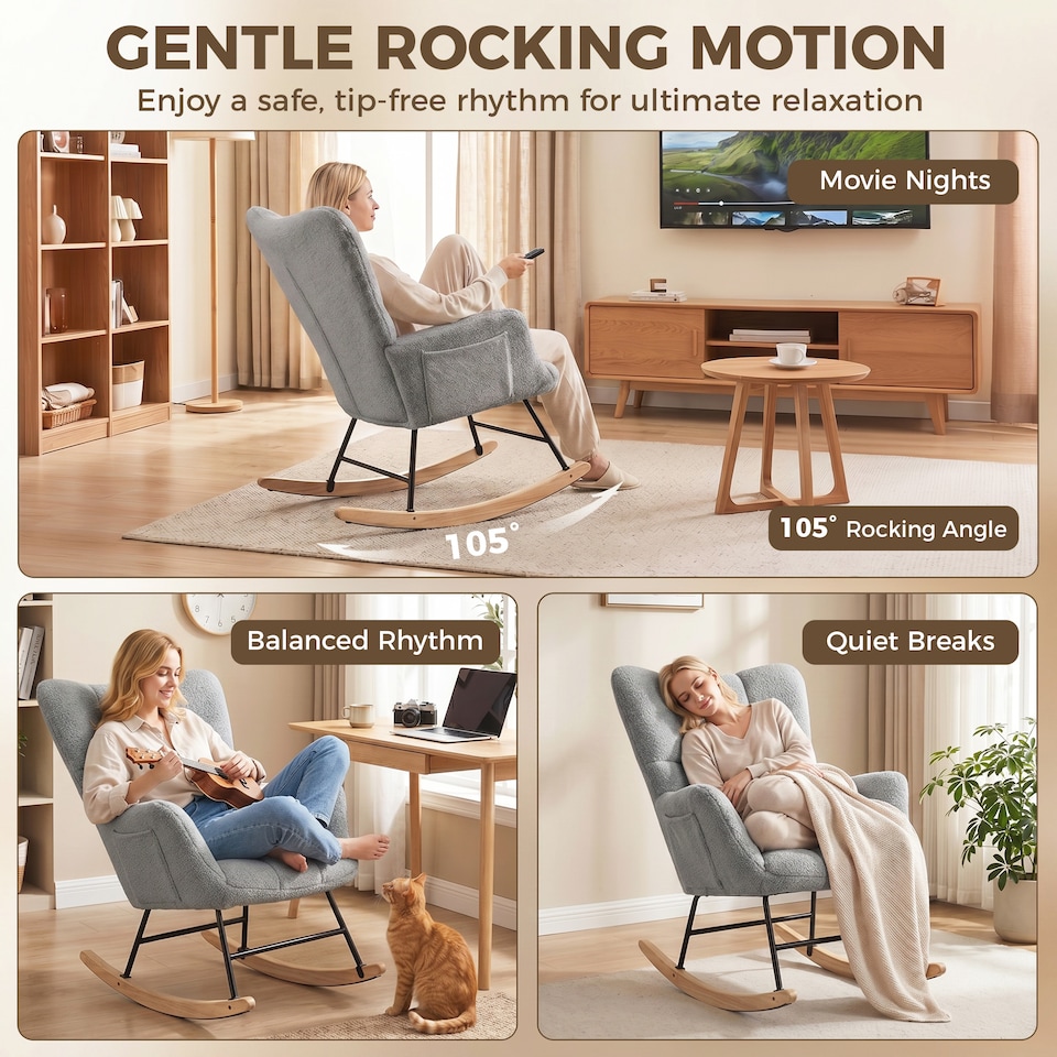 image 1 of HOMCOM Tufted Rocking Chair with Side Pockets