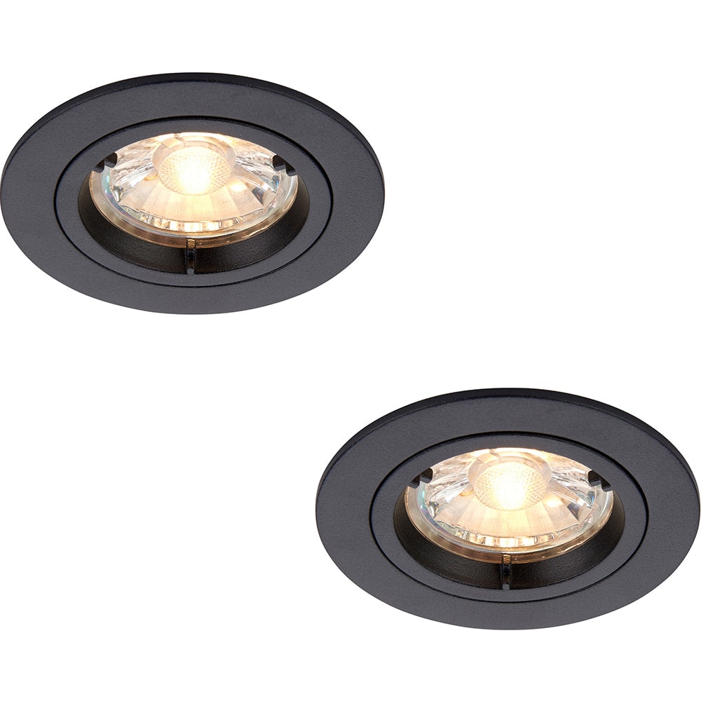 Loops 2 PACK Recessed Fixed Ceiling Downlight - 50W GU10 Reflector - Matt Black