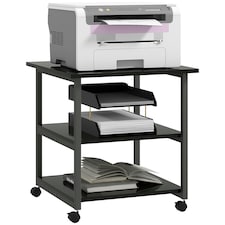 HOMCOM Mobile Printer Stand with Storage Printer Table for Home Office Black