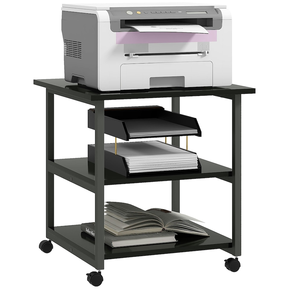 image 1 of HOMCOM Mobile Printer Stand with Storage Printer Table for Home Office Black