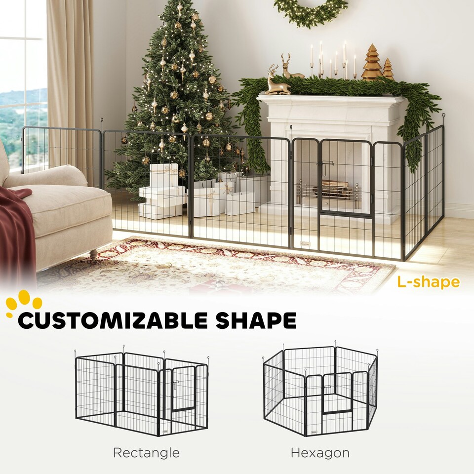 image 1 of PawHut Dog Playpen, 6 Panels Puppy Pen Dog Playpen, 80cm High, Grey