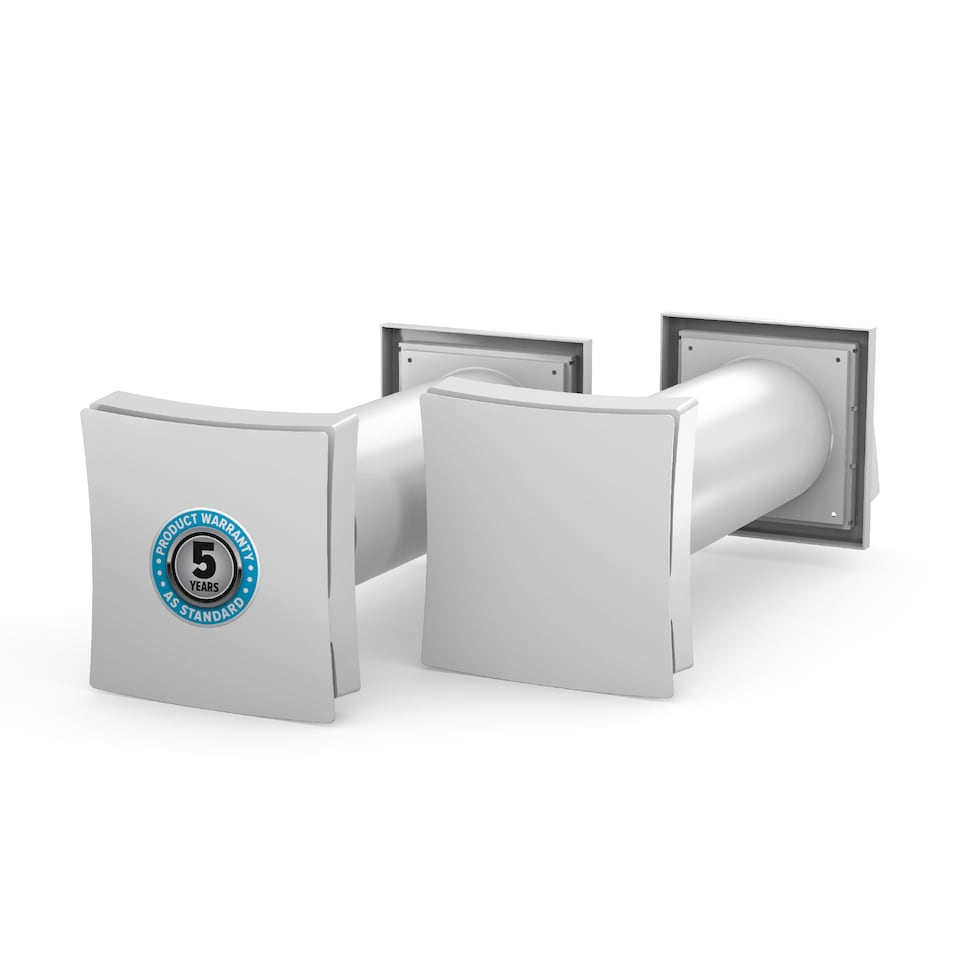 image 1 of Dryzone Telescopic Passive Wall Intake Vent Grille Kit x 2 pack (100 mm, White) Adjustable Airflow Condensation & Mould Control