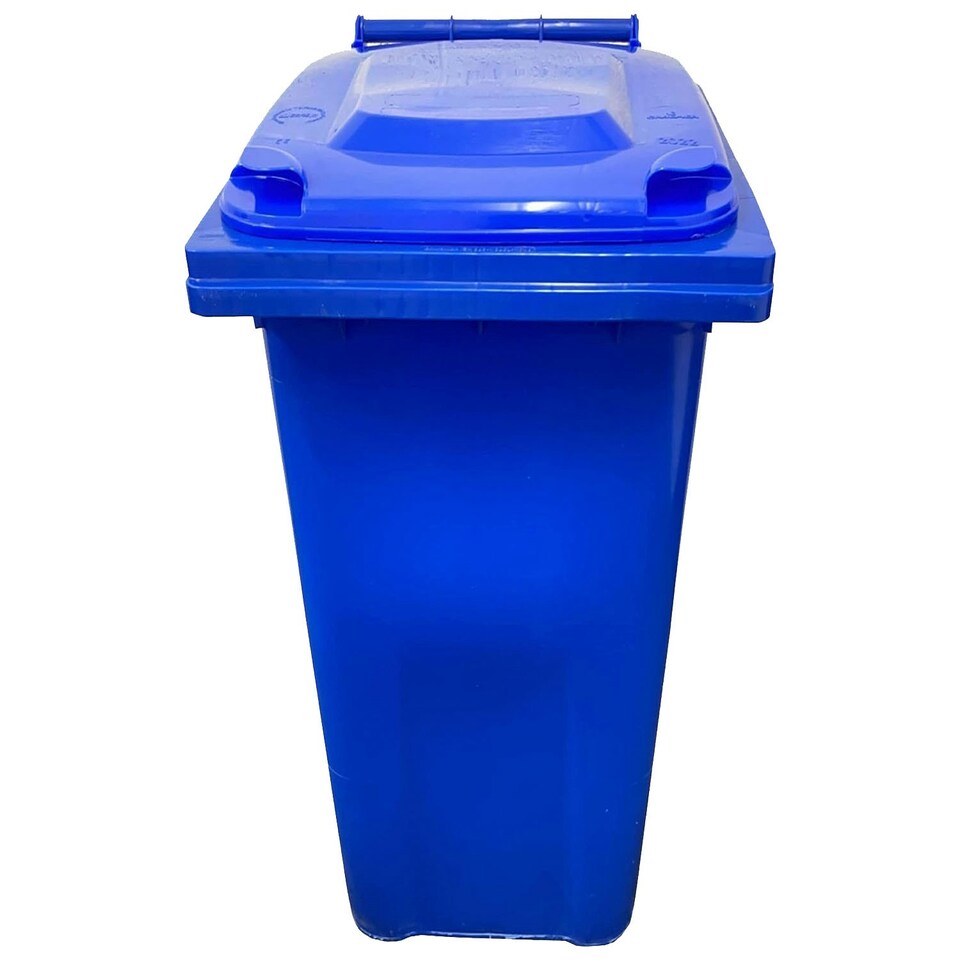 image 1 of Blue 140L Compact Sized Waste Recycling Wheelie Bins With Strong Rubber Wheels & Lid Blue