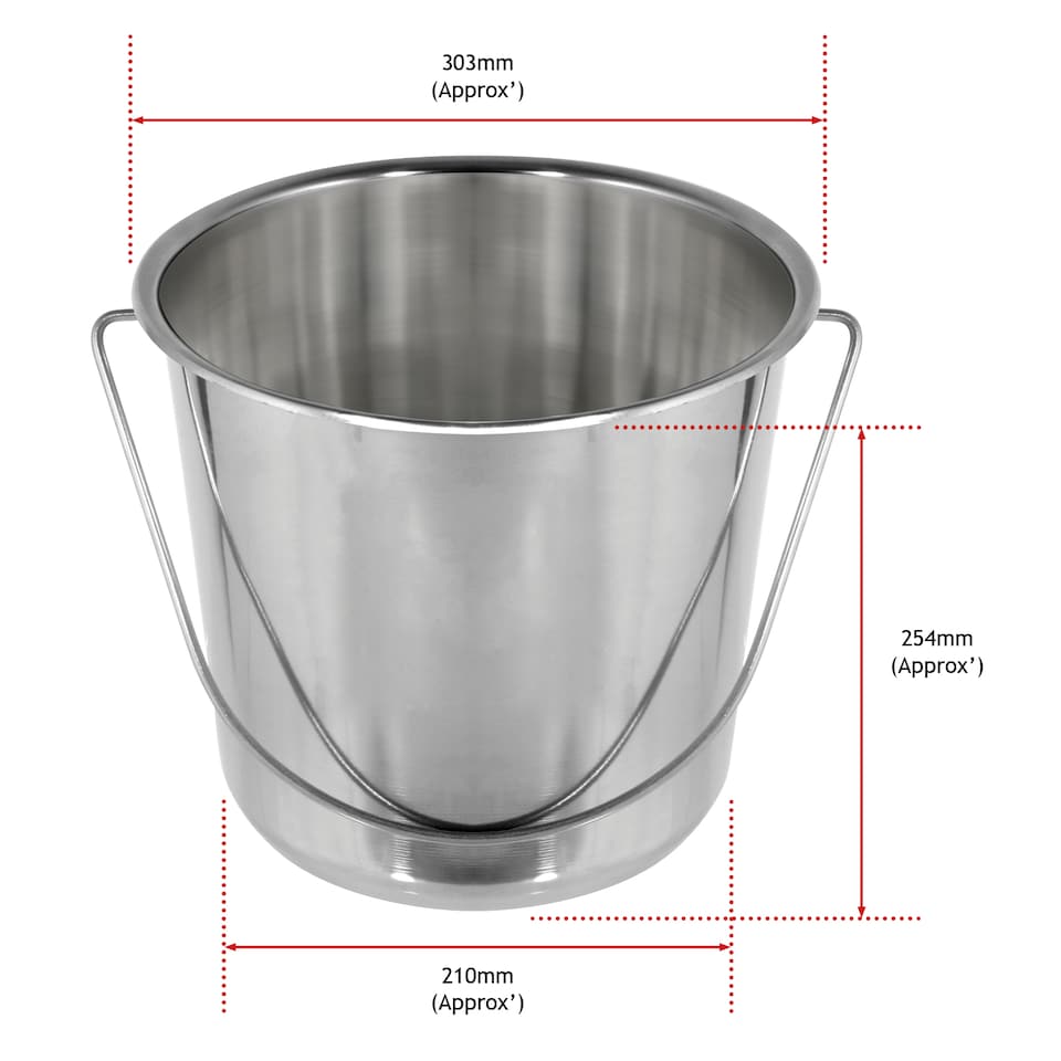 image 1 of SPARES2GO 12 Litre Bucket Large Heavy Duty Stainless Steel Pail Double Welded 12L + Handle