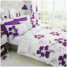VELVETIO Poppy Flower Duvet Cover Set Reversible Polycotton Easy Care Beddings Purple | Aubergine | Super King