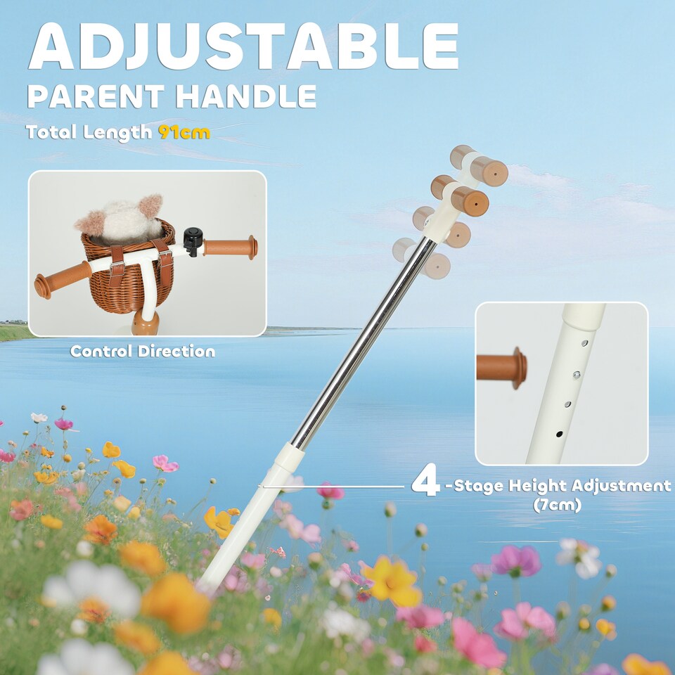 image 1 of AIYAPLAY Kids Tricycle for 2-5 Years Old, 2-In-1 Toddler Trike with Adjustable Parent Handle, Pedals, Footrests, Storage Basket, 3 Wheel Bike for Boys and Girls | White