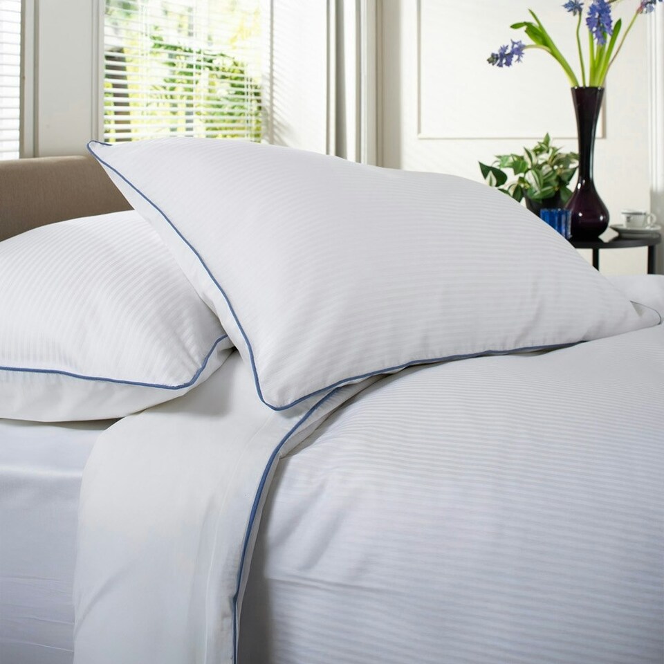 image 1 of 240 Thread Count 100% Cotton White Duvet Cover Set – Ridgeway Sateen Striped with Piped Detailing White | Super King