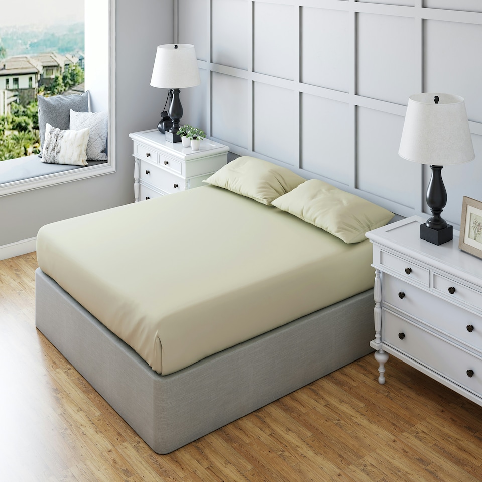 image 1 of Fitted Sheet Polycotton Plain Dyed Extra Deep 25cm Bed Linen Cream | Small Double