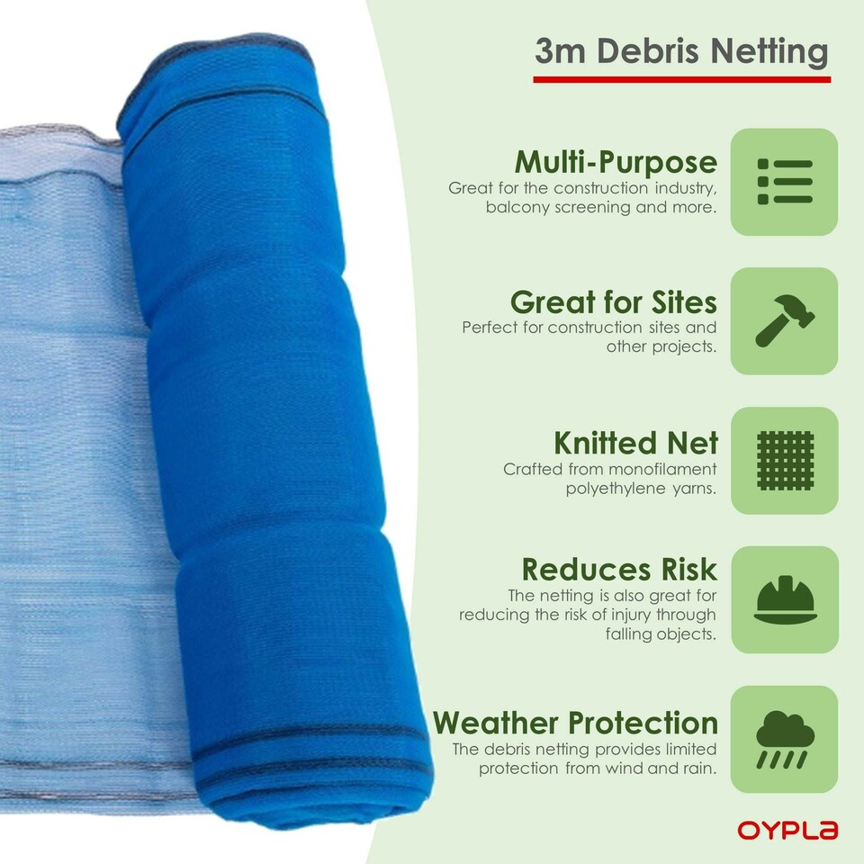 image 1 of Oypla SafeNet Blue Shade Debris Scaffold Netting 3m x 50m Blue