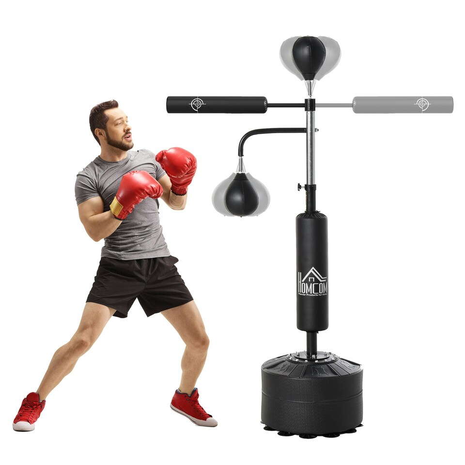 image 1 of HOMCOM 4-in-1 Boxing Punching Bag Free Standing with 2 Speed Balls, 360° Relax Bar, PU-Wrapped Boxing Bag and Fillable Base, 160-230cm Adjustable Height Black