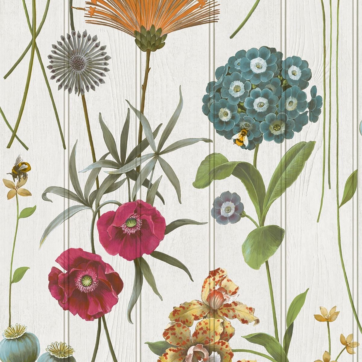 Belgravia Botanist Wood Panel Wallpaper White White 1