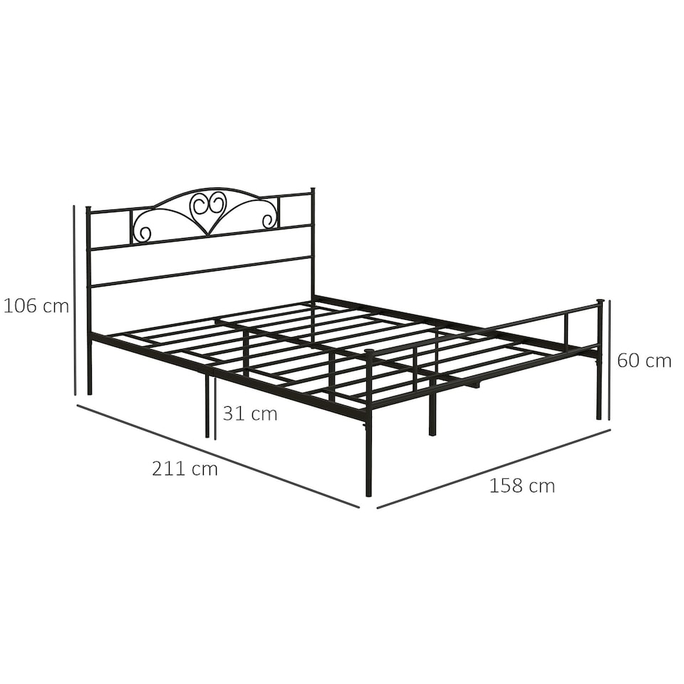 image 1 of HOMCOM King Metal Bed Frame w/ Headboard,31cm Under-bed Space