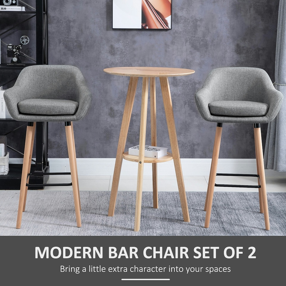 image 1 of HOMCOM Set of 2 Bar Stools Modern Upholstered Seat Bar Chairs - Grey