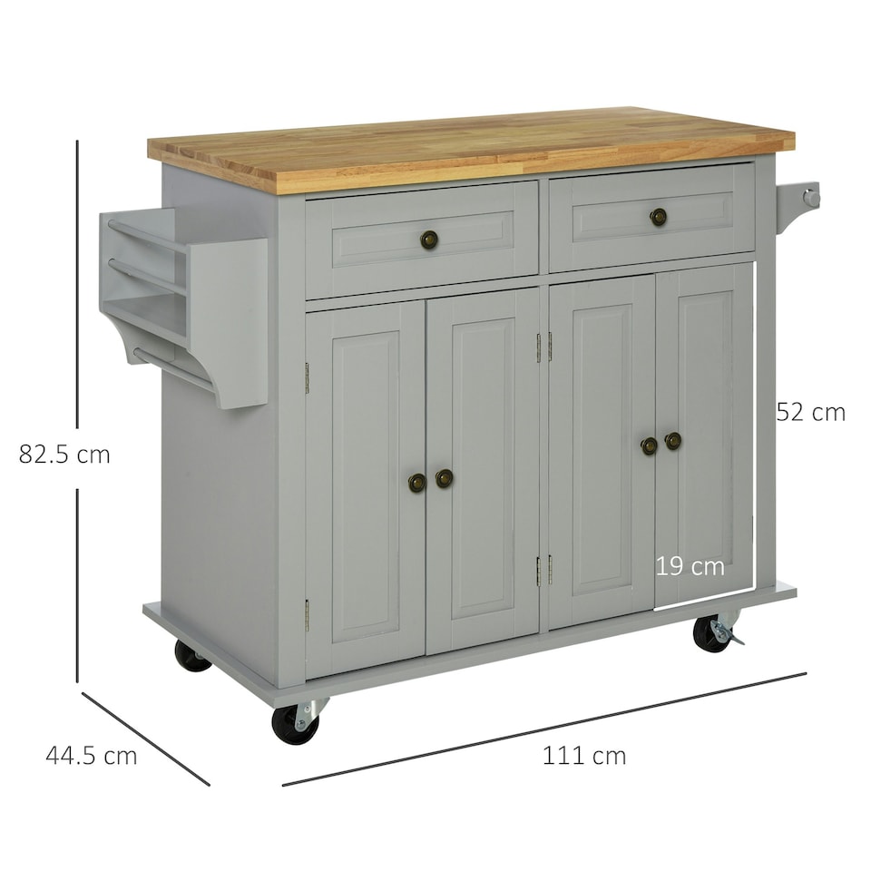 image 1 of HOMCOM Rolling Kitchen Island Cart w/ Rubber Wood Top, Towel Rack