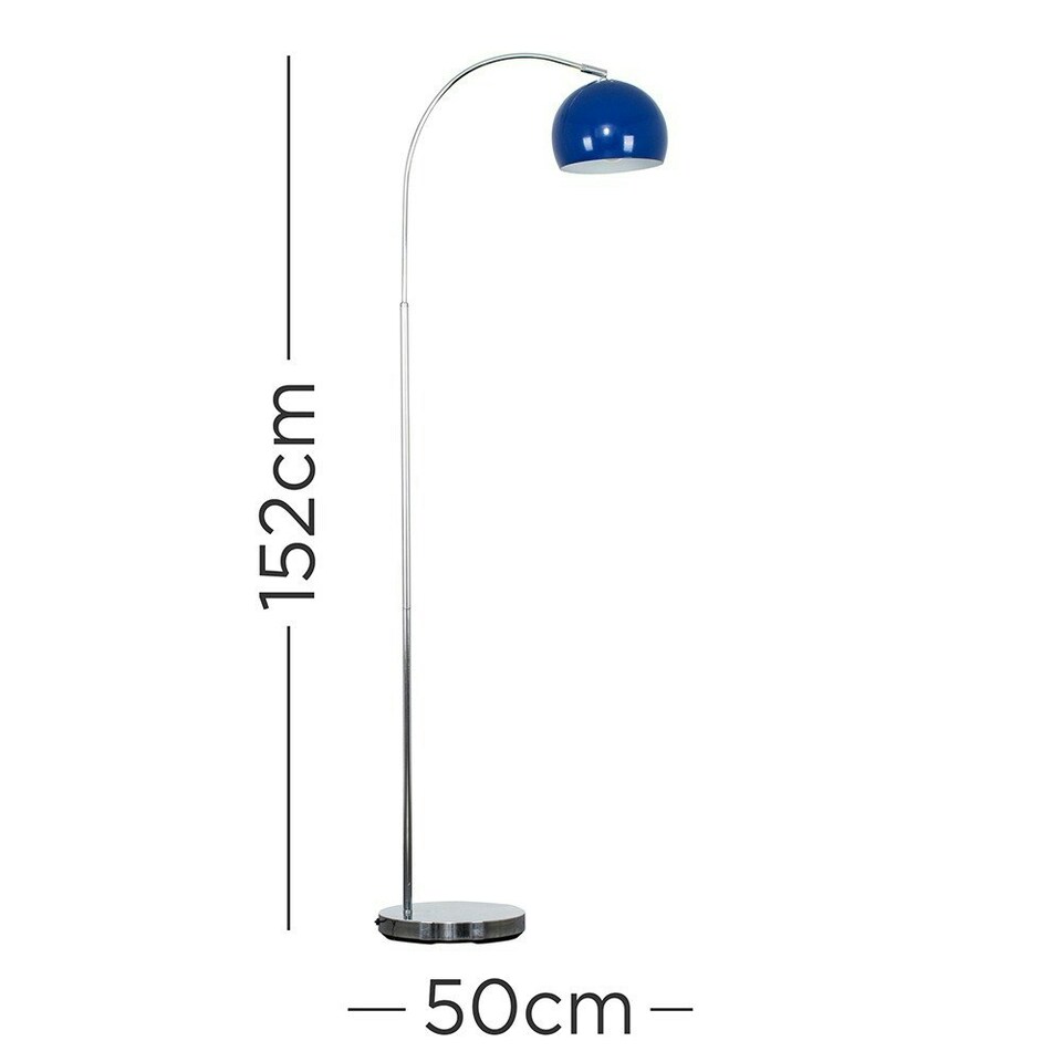 image 1 of ValueLights Polished Chrome Curved Stem Floor Lamp With Gloss Navy Metal Dome Light Shade Blue
